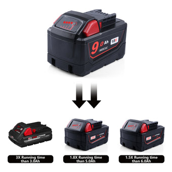 18V 9.0Ah Li-Ion 48-11-1890 Replacement Battery For Milwaukee M18 - 1pack