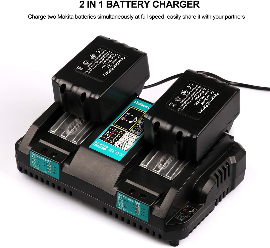 DC18RD Replacement Battery Charger Dual Ports For Makita 18V Tools
