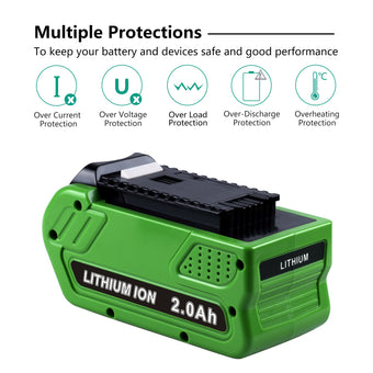 40V 2.0Ah Li-Ion 29462 Replacement Battery For Greenworks G-MAX Power Tools - 2packs