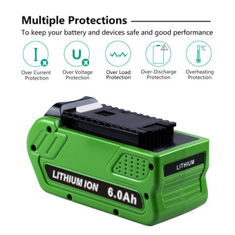 40V 6.0Ah Li-Ion 29482 Replacement Battery For Greenworks G-MAX Power Tools - 1pack