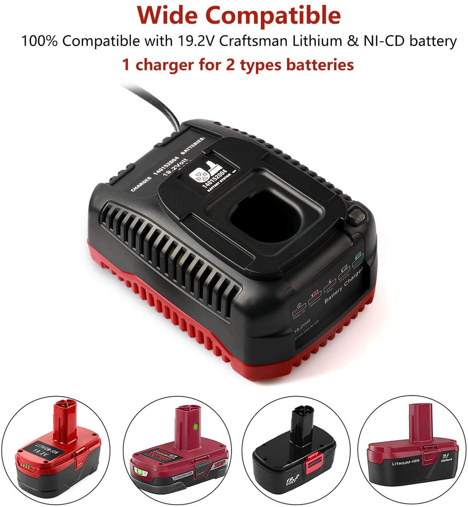 Charger for Black & Decker Craftsman 9.6V-19.2V Li-Ion & Ni-Cd Battery
