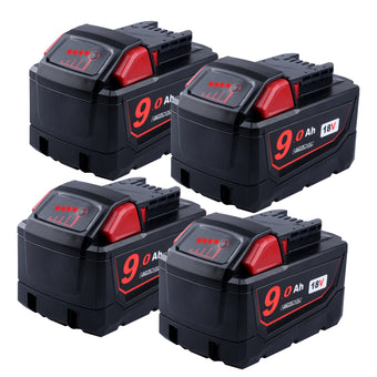 18V 9.0Ah Li-Ion 48-11-1890 Replacement Battery For Milwaukee M18 - 4packs