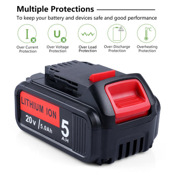 20V 5.0Ah Li-Ion DCB205 Replacement Battery For Dewalt - 6 packs