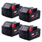18V 5.0Ah Li-Ion 48-11-1850 Replacement Battery For Milwaukee M18 - 4packs