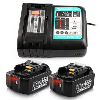 Makita 18V 5.0Ah Li-Ion BL1850B Replacement Battery 2 Packs and 14.4V-18V  Li-Ion DC18RC Replacement Battery Charger