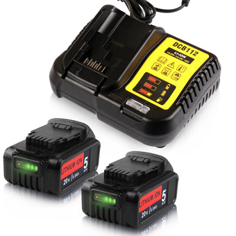 Dewalt 20V 5.0Ah Li-Ion DCB205 Replacement Battery 2packs and 12V-20V Li-Ion DCB112 Replacement Battery Charger