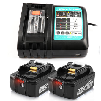 Makita 18V 6.0Ah Li-Ion BL1860B Replacement Battery 2 Packs and 14.4V-18V  Li-Ion DC18RC Replacement Battery Charger