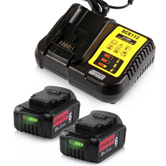 Dewalt 20V 6.0Ah Li-Ion DCB206 Replacement Battery 2packs and 12V-20V Li-Ion DCB112 Replacement Battery Charger